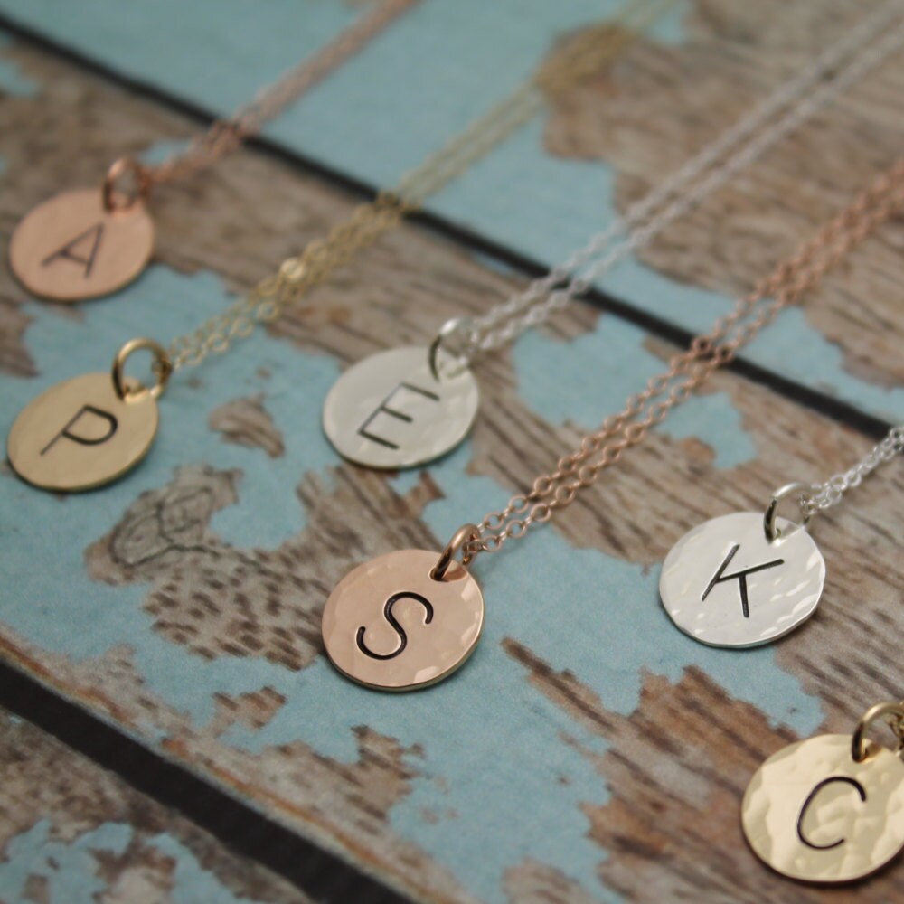 Rose Gold Filled Initial Necklace Personalized Hand Stamped Jewelry