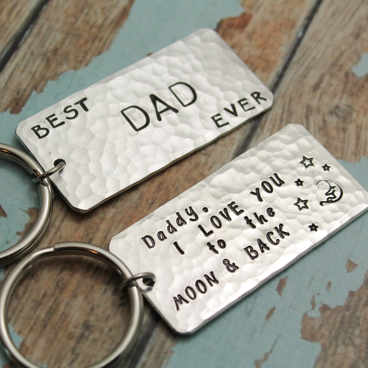 Best Dad Ever Keychain Father's Day Gift Aluminum Handstamped Personalized