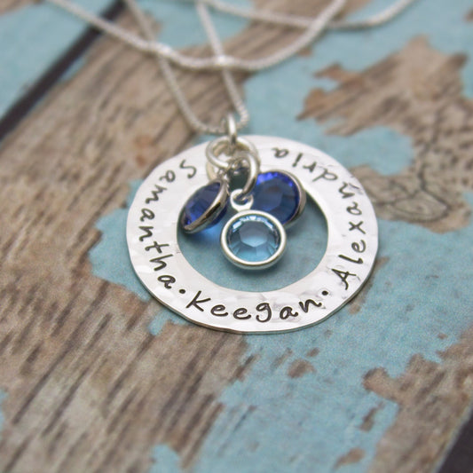 Grandma or Mother Necklace in Sterling Silver Circle of Love Family Personalized with Birthstones Hand Stamped Jewelry