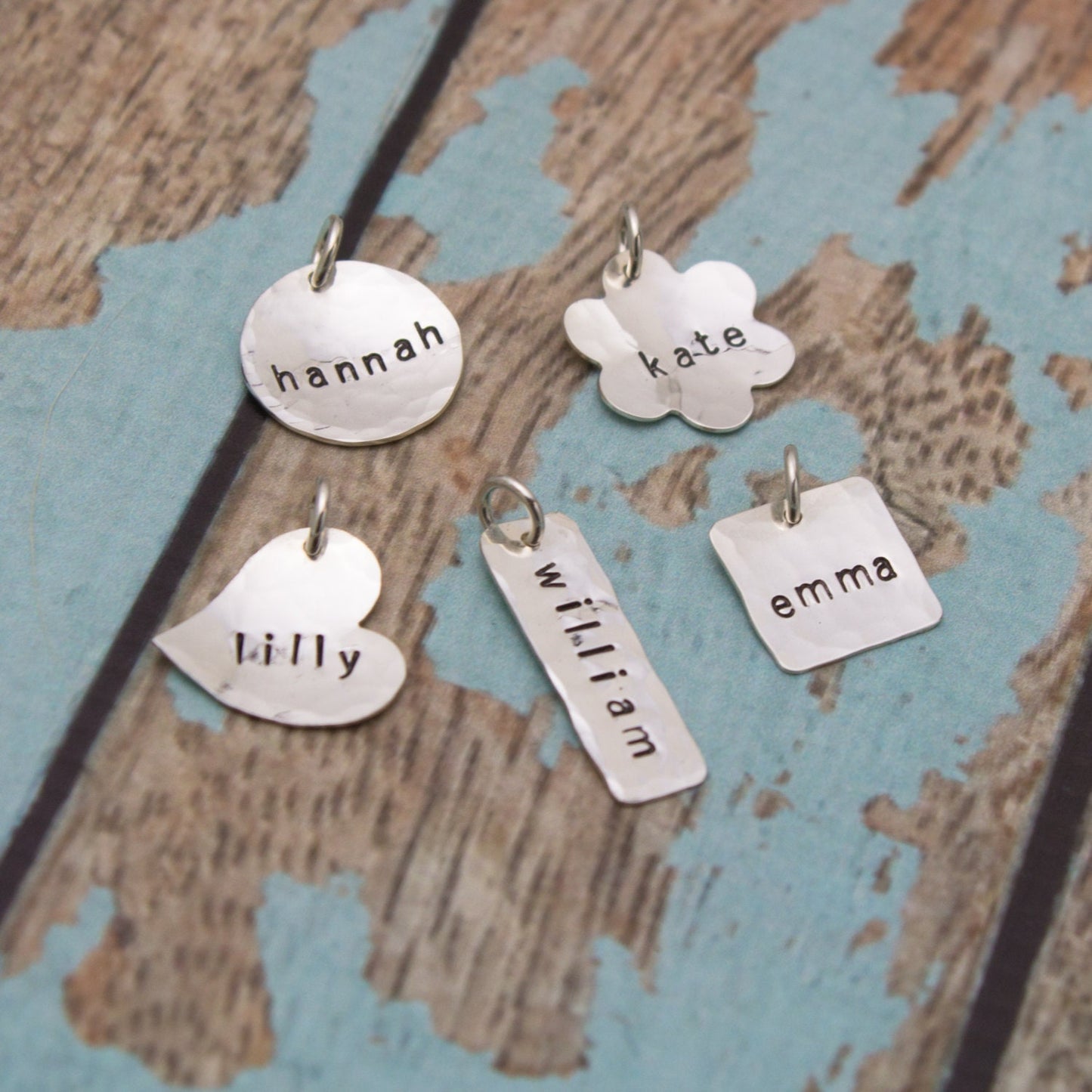 Sterling Silver Personalized Hand Stamped Charms Choose Your Shape