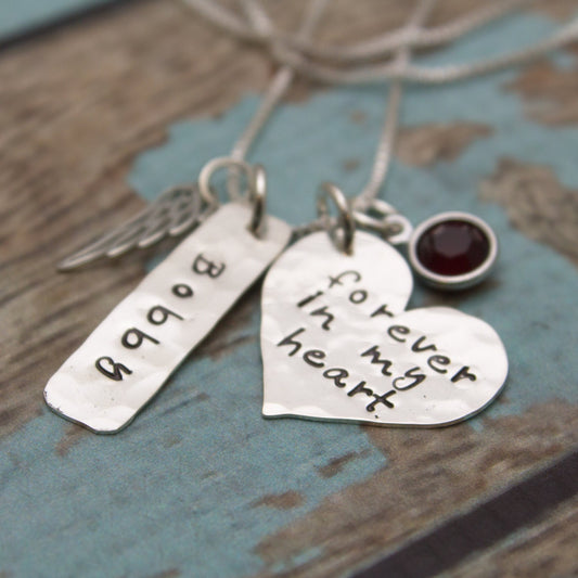 Forever in my Heart Necklace, Always in my Heart, Remembrance Jewelry, Angel Wing, Memorial Gift, Personalized, Custom, Sterling Silver