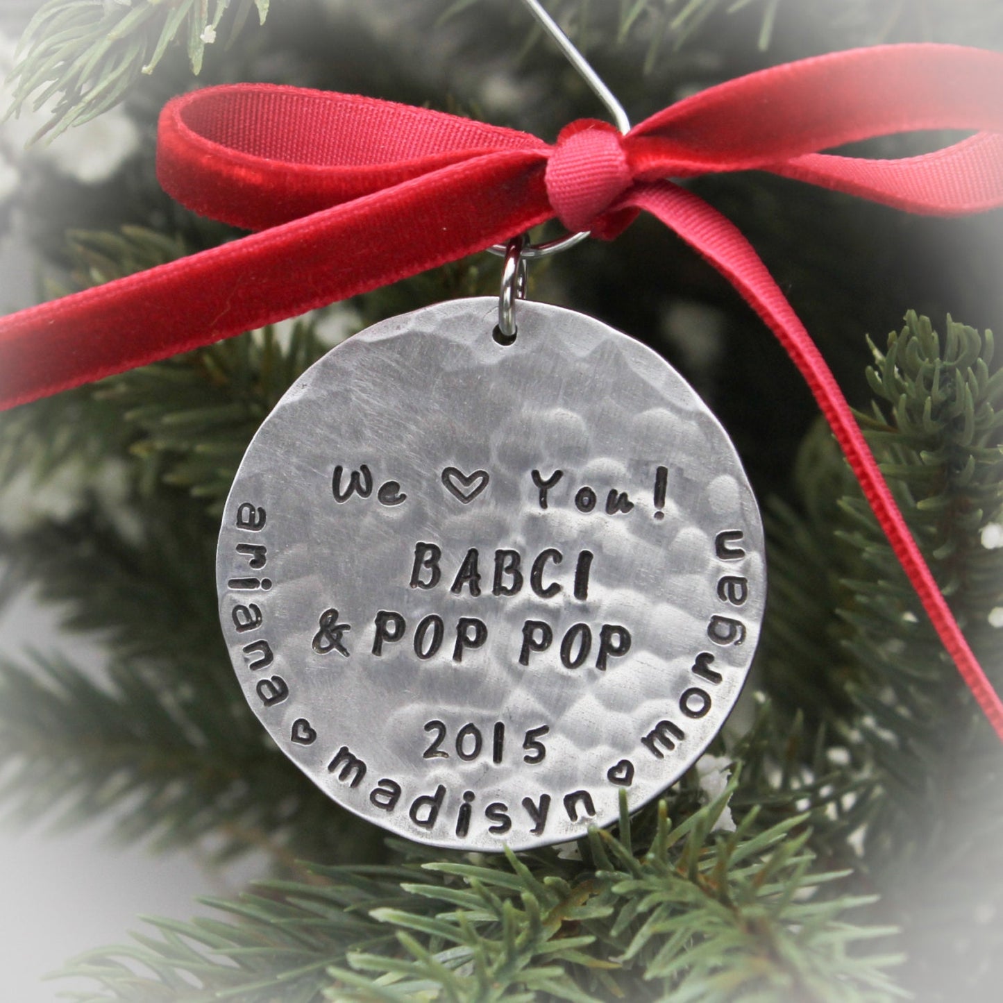 Grandparents Ornament, Christmas Ornament Personalized, We Love You Grandma and Grandpa Gift, Grandparents, Gift, Hand Stamped in Aluminum