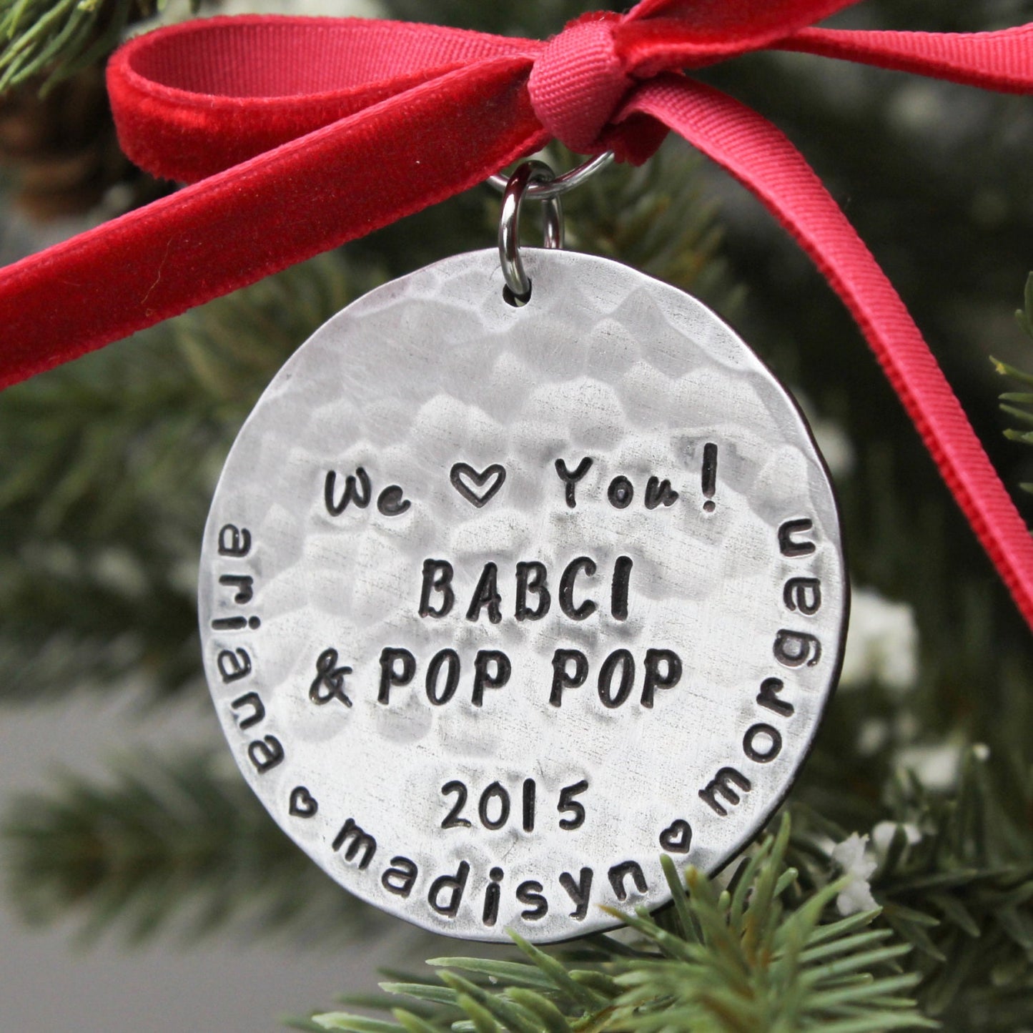 Grandparents Ornament, Christmas Ornament Personalized, We Love You Grandma and Grandpa Gift, Grandparents, Gift, Hand Stamped in Aluminum