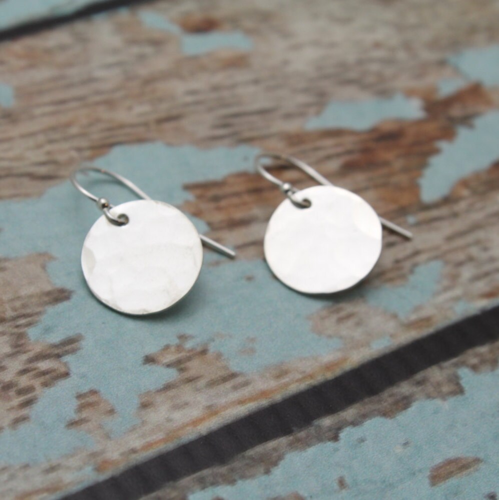 Sterling Silver Earrings - Hammered Disc Drop Earrings