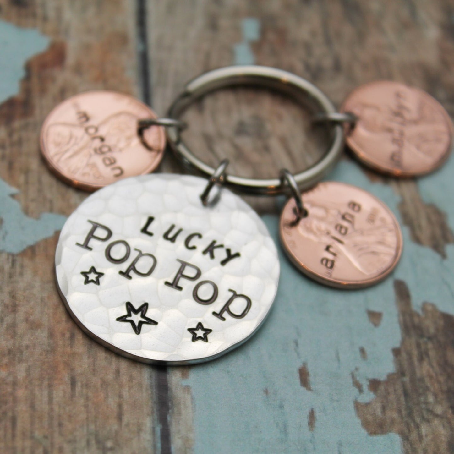 Personalized Lucky Dad Key Chain, Grandpa Key Chain, Hand Stamped Key Chain, Penny Key Chain, Daddy Gift, Father's Day Gift, Gifts for Him