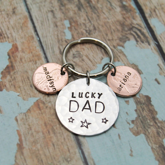 Personalized Lucky Dad Key Chain, Grandpa Key Chain, Hand Stamped Key Chain, Penny Key Chain, Daddy Gift, Father's Day Gift, Gifts for Him