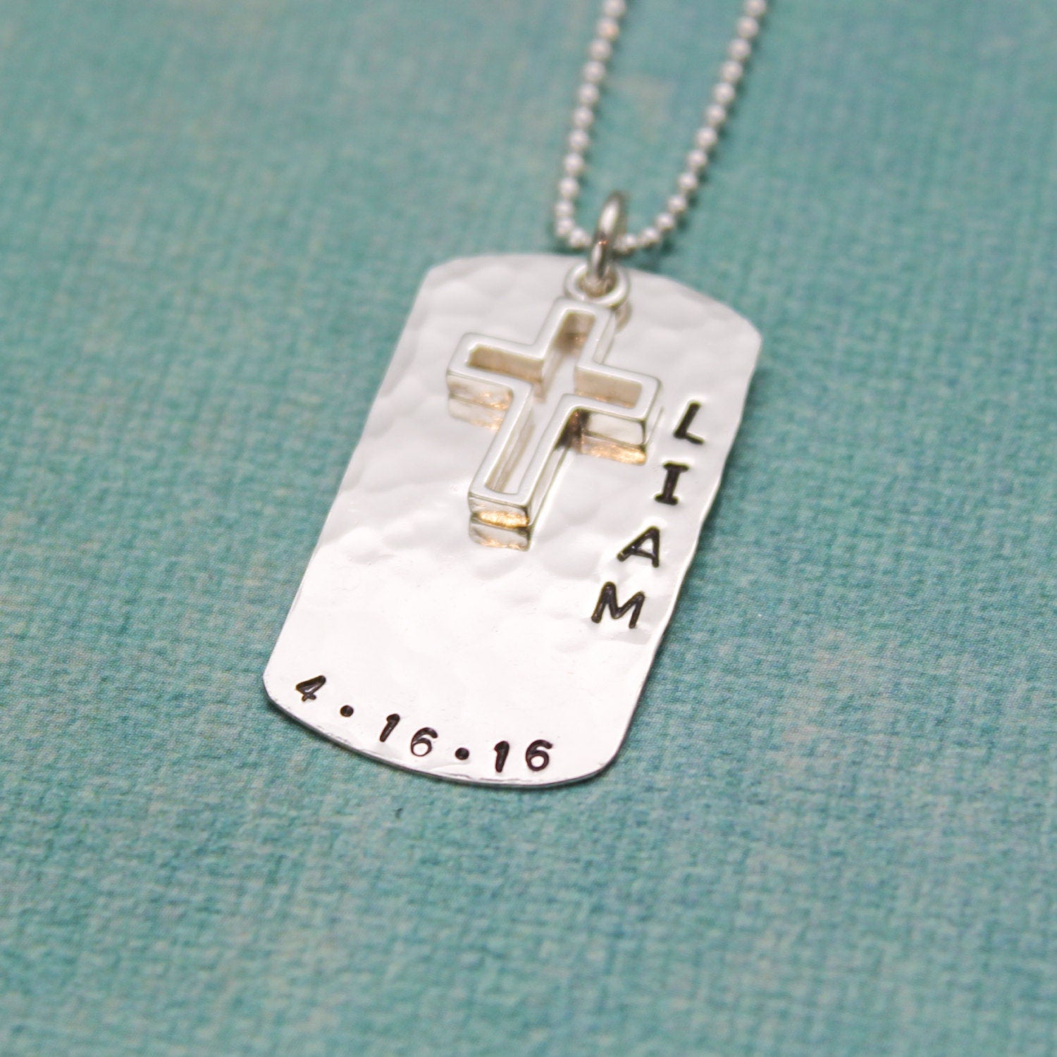 Personalized Boys Confirmation Necklace or First Communion Necklace, Personalized Dog Tag Cross Necklace, Hand Stamped Jewelry