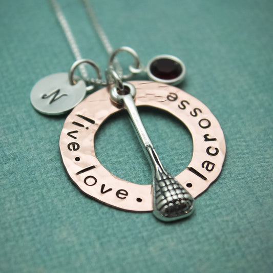 Lacrosse Charm Copper Washer and Sterling Silver Personalized Hand Stamped Necklace