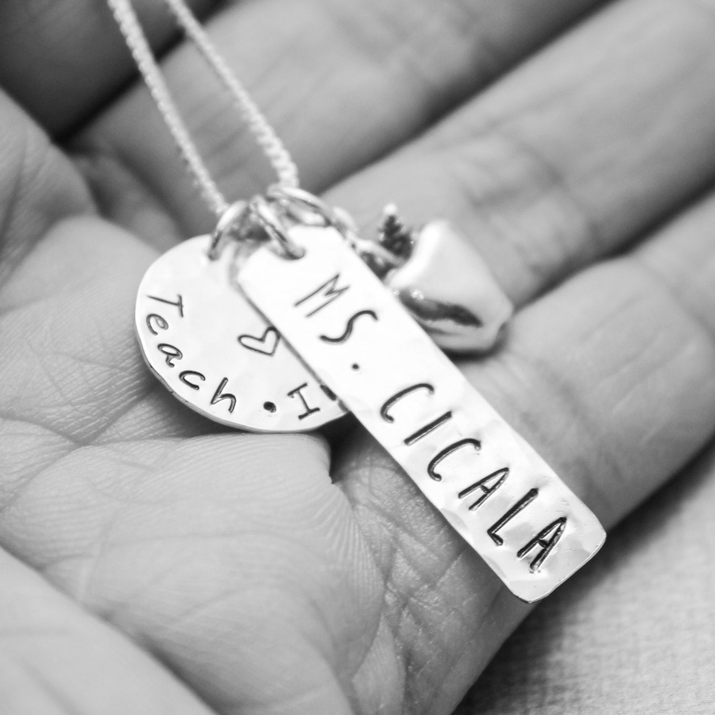 Teach & Inspire Necklace Personalized Teacher Necklace Hand Stamped Necklace