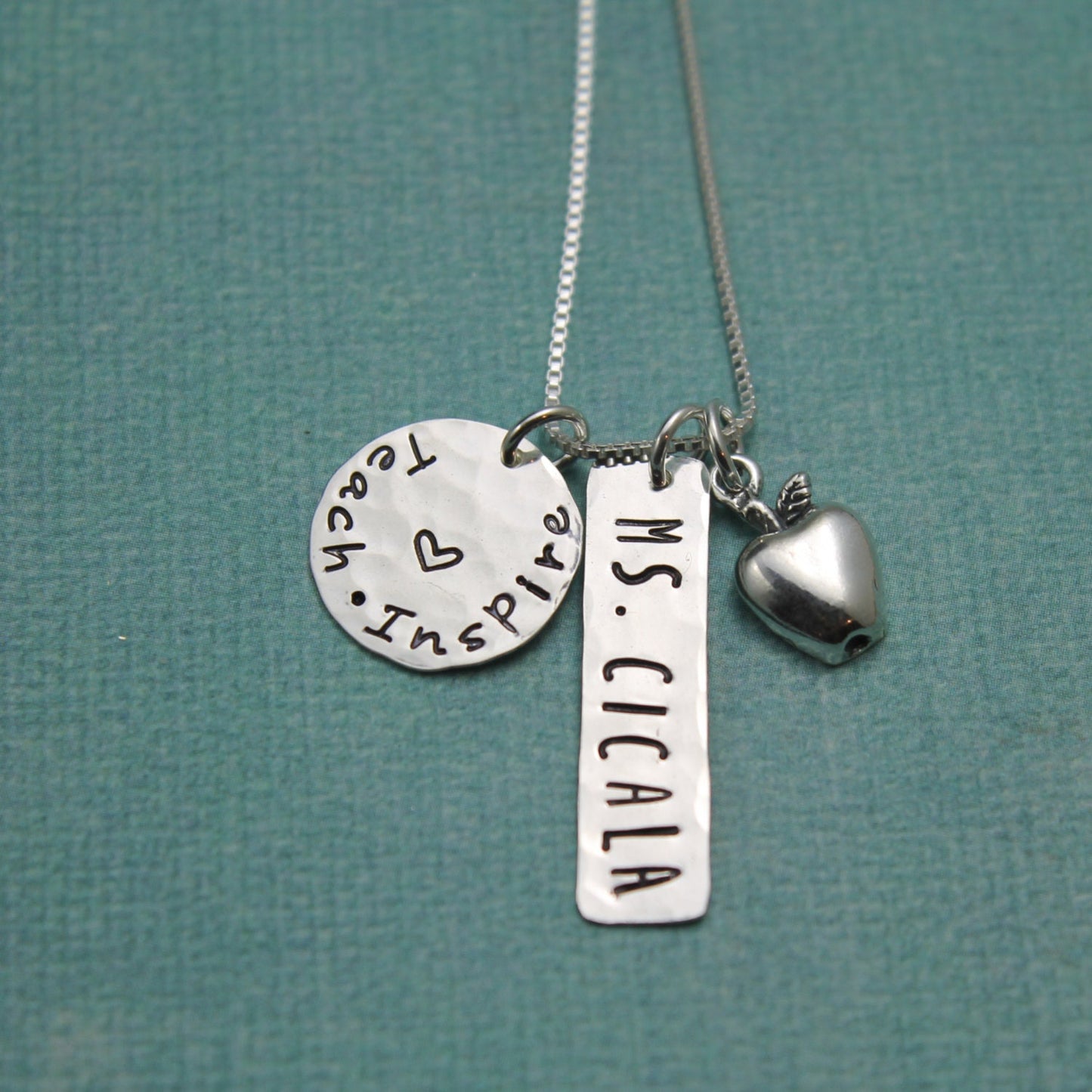 Teach & Inspire Necklace Personalized Teacher Necklace Hand Stamped Necklace