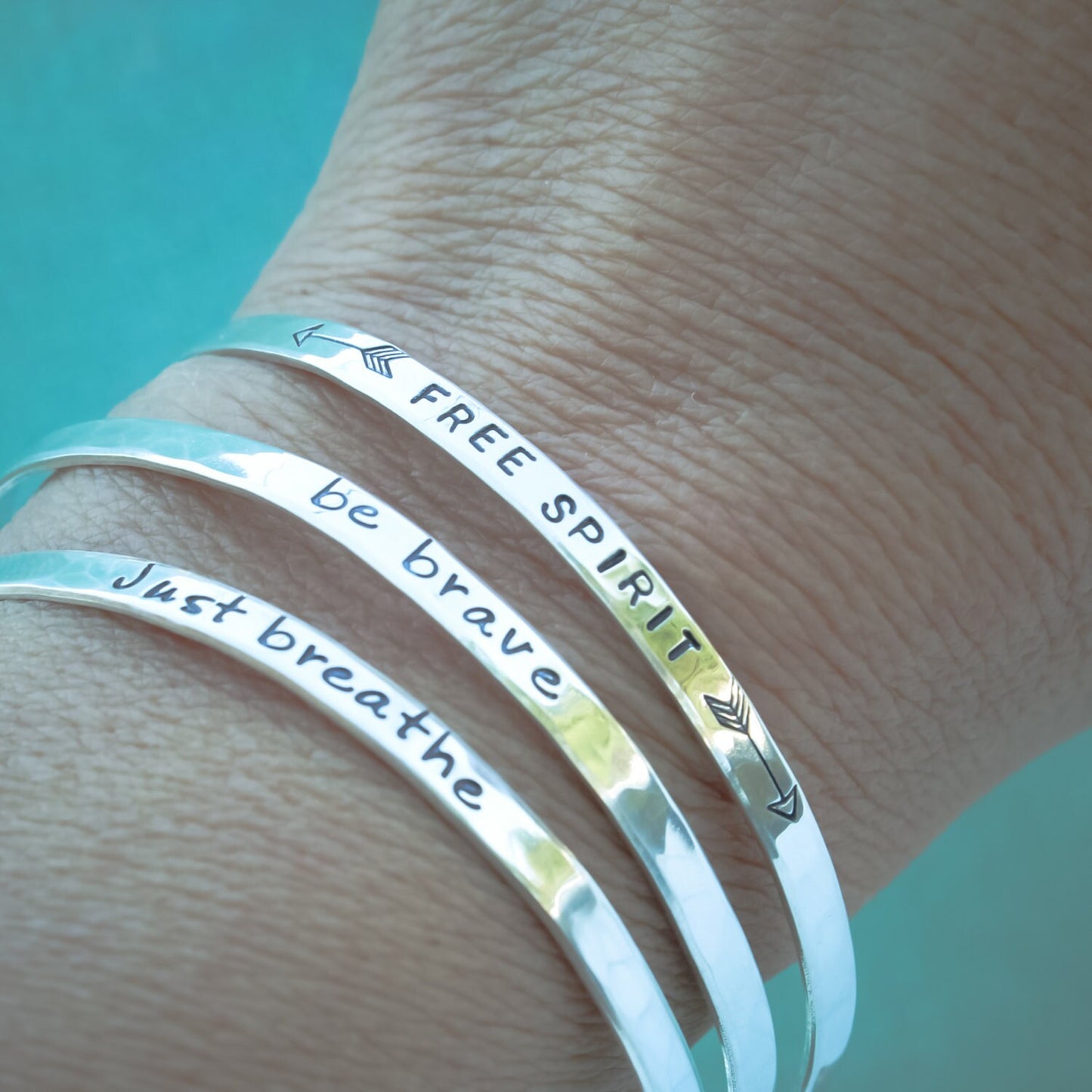1 (One) THIN Sterling Silver CUFF Hand Stamped and Personalized with Your Name or Quote Customized Stacking Bracelet