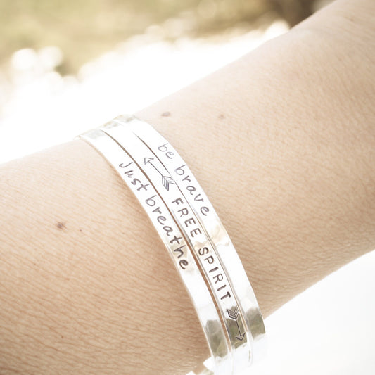 1 (One) THIN Sterling Silver CUFF Hand Stamped and Personalized with Your Name or Quote Customized Stacking Bracelet
