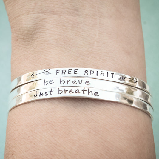 1 (One) THIN Sterling Silver CUFF Hand Stamped and Personalized with Your Name or Quote Customized Stacking Bracelet