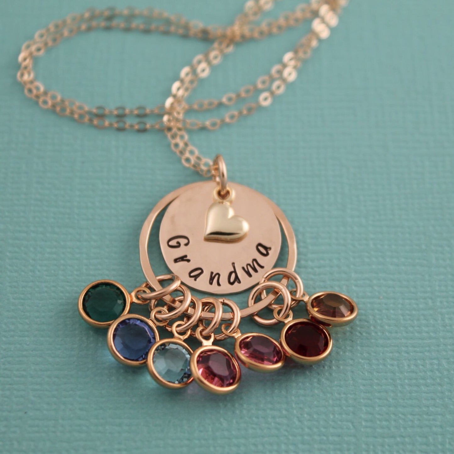 Grandma Necklace with Birthstones Personalize with Grandchildren Hand Stamped Jewelry 14K Gold Filled