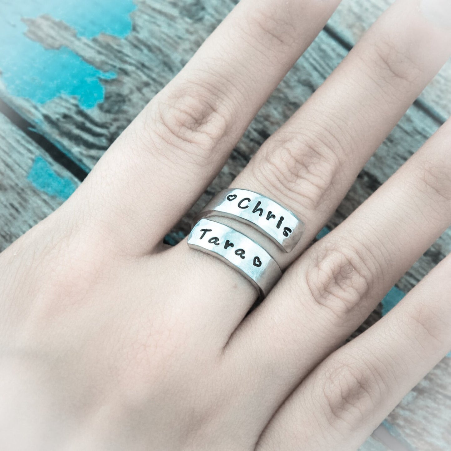 Personalized Wrap Ring - Hand Stamped Aluminum