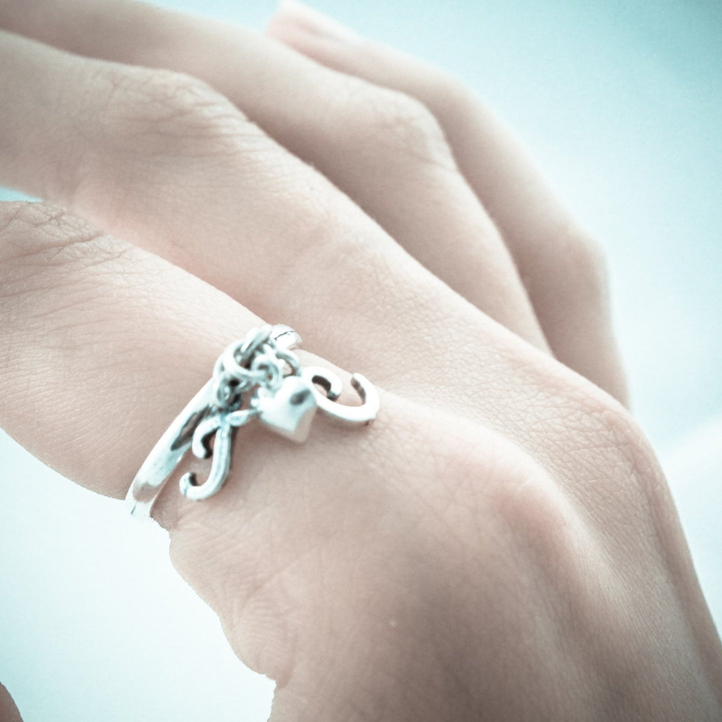 Initial Charm Ring. Sterling Silver Initial Ring. Dangle Ring. Personalized Jewelry. Initial Jewelry.