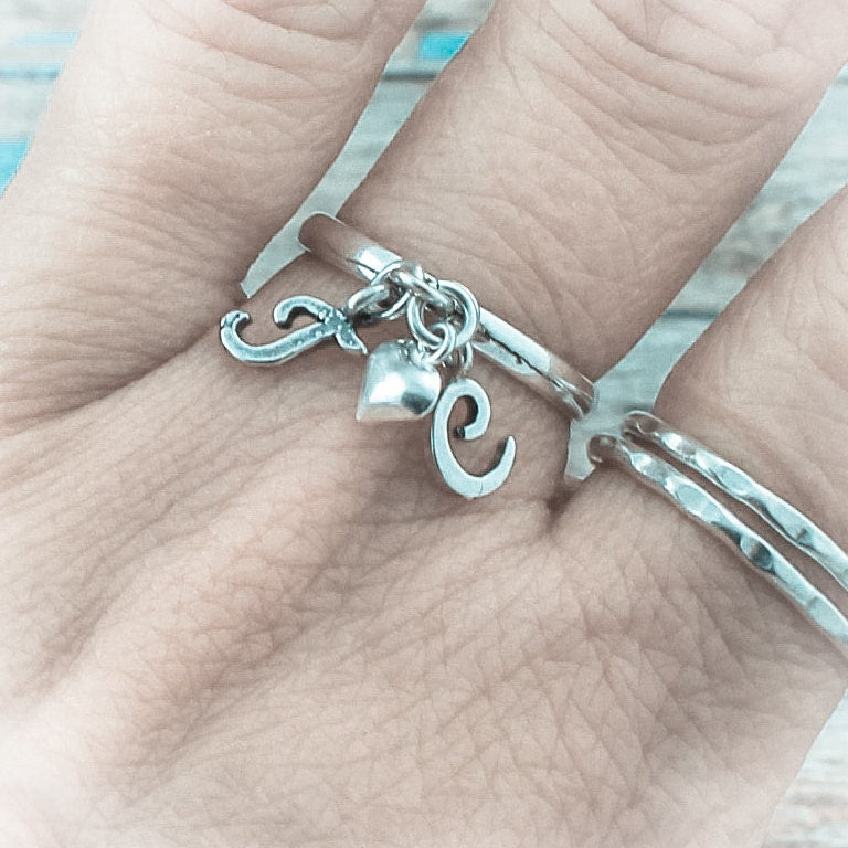Initial Charm Ring. Sterling Silver Initial Ring. Dangle Ring. Personalized Jewelry. Initial Jewelry.