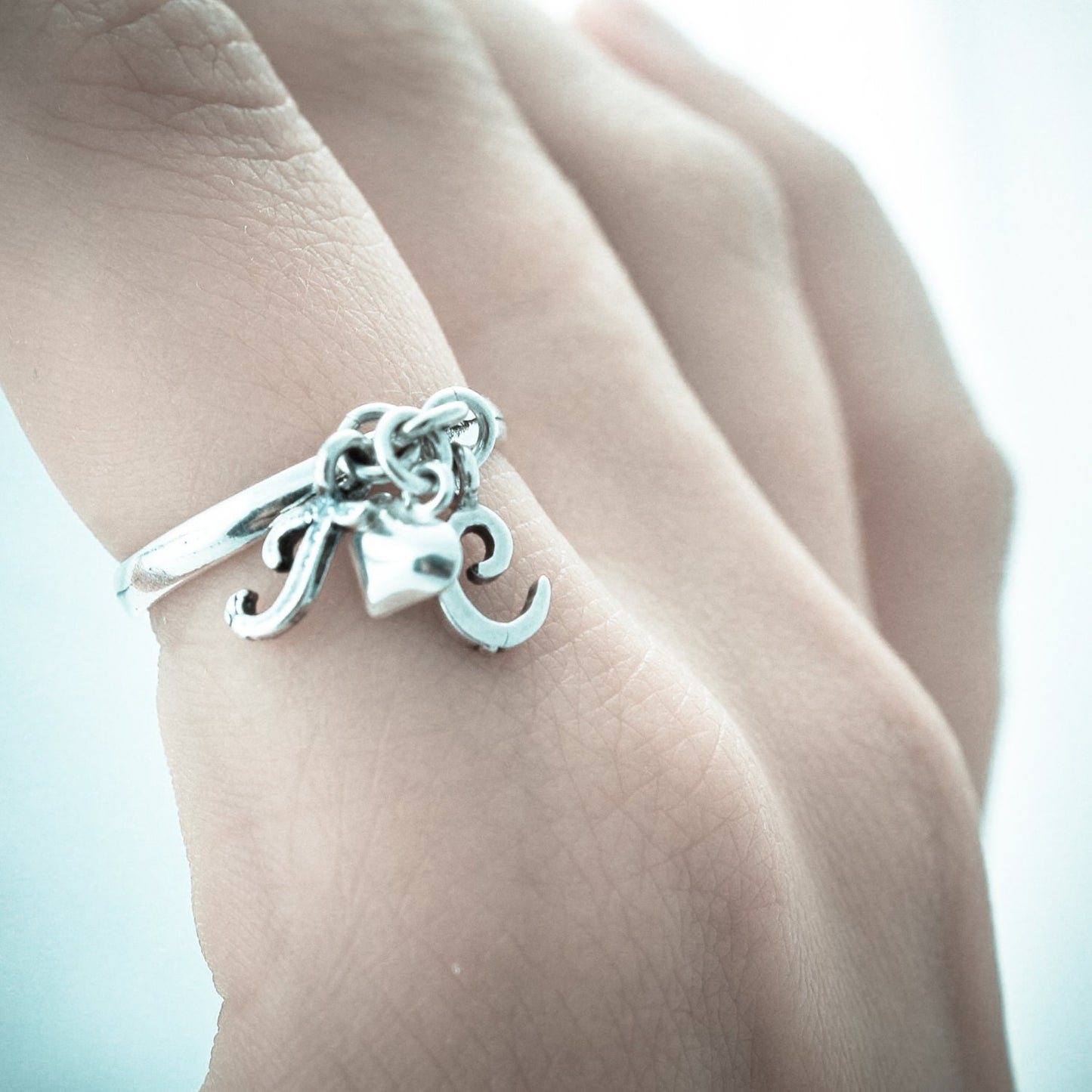 Initial Charm Ring. Sterling Silver Initial Ring. Dangle Ring. Personalized Jewelry. Initial Jewelry.