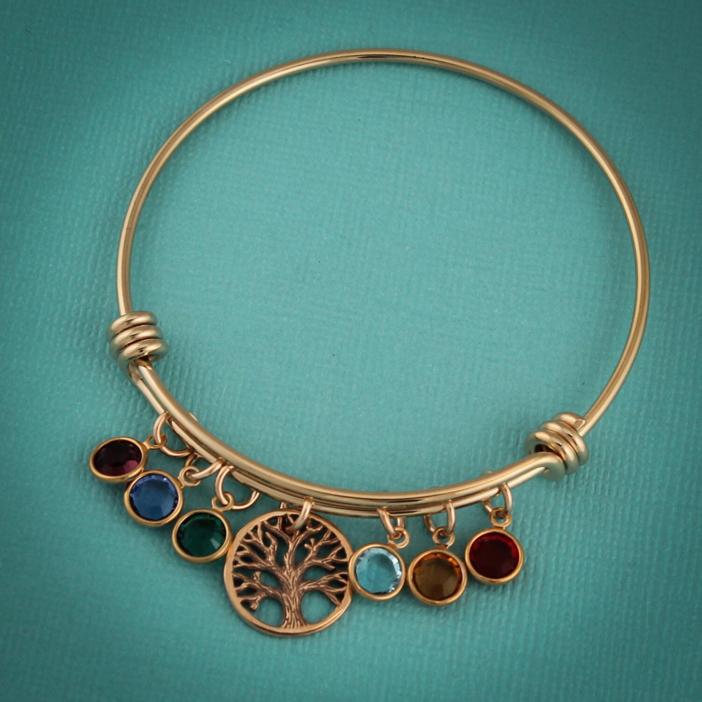 Personalized Family Tree Bangle, Gold Bangle, Tree of Life Bracelet, Mother's Birthstone Bangle, Grandmother Bangle, Mother's Day Gift