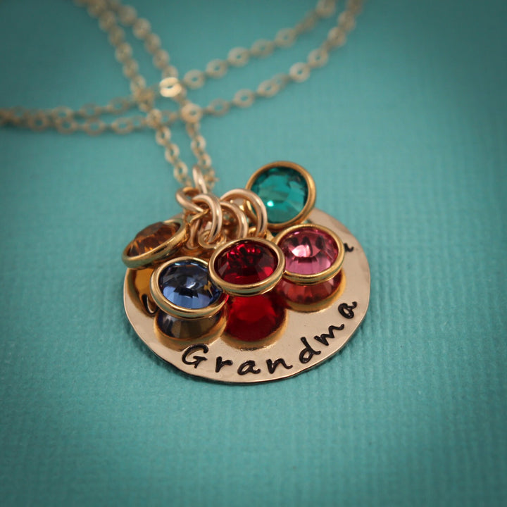Gold Grandma Necklace with Birthstones Grandmother Necklace in 14K Gold Filled Hand Stamped Jewelry