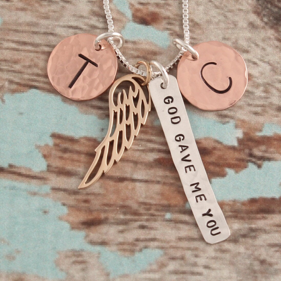 Sterling Silver, Copper, Bronze Personalized Family Necklace God Gave Me You Hand Stamped Jewelry