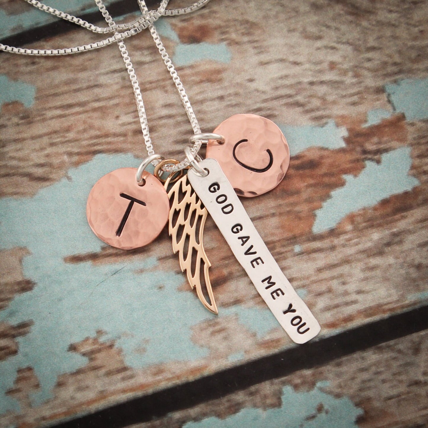 Sterling Silver, Copper, Bronze  Personalized Family Necklace God Gave Me You Hand Stamped Jewelry