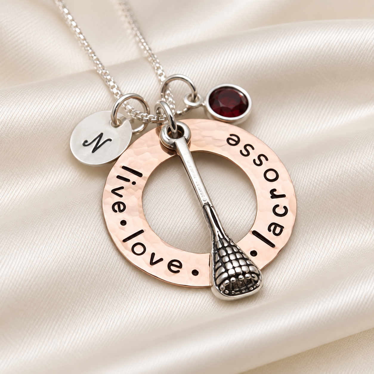 Lacrosse Charm Copper Washer Necklace