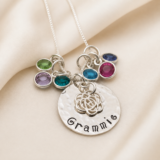 Personalized Grandma Rose Necklace with Grandchldren's Birthstones