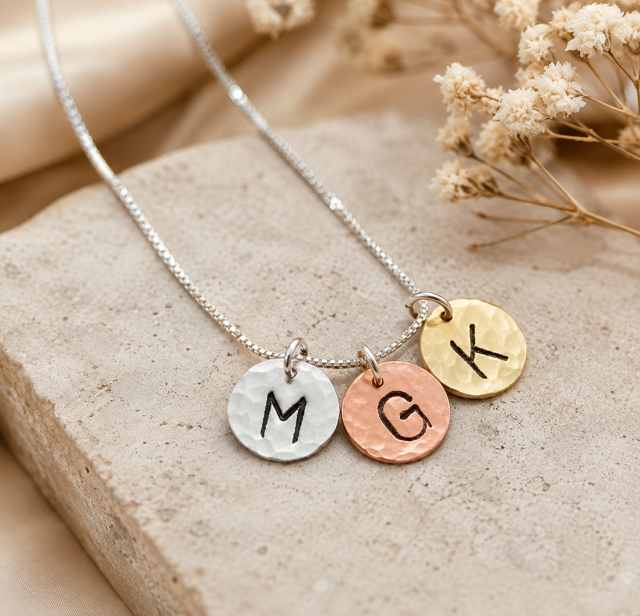 Initial Necklace in Mixed Metals