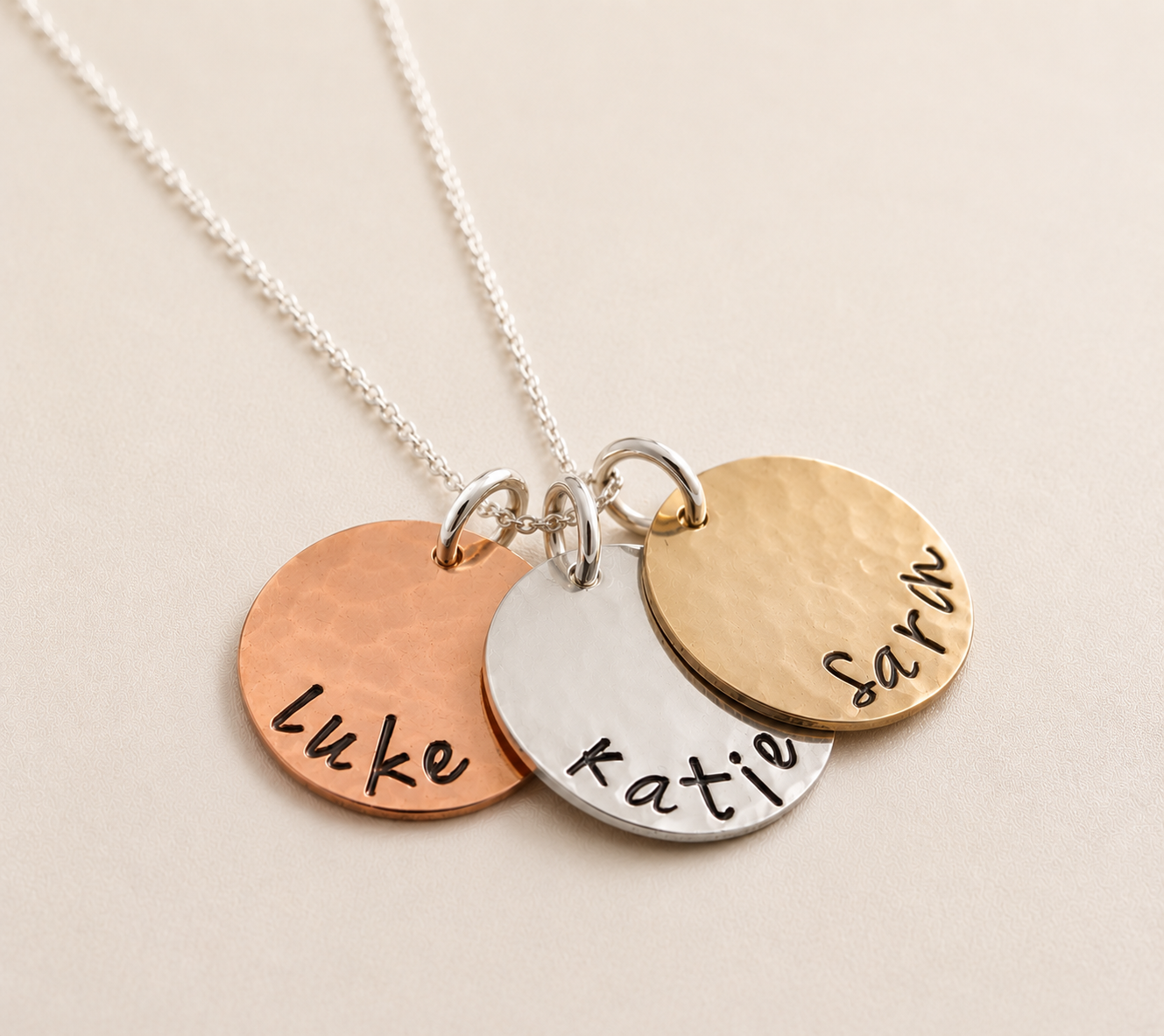 Personalized 3 Three Disc Necklace in Mixed Metals