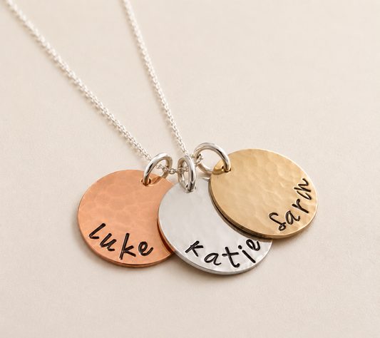 Personalized 3 Three Disc Necklace in Mixed Metals