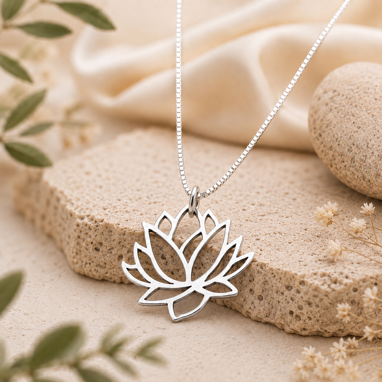 Large Lotus Flower Necklace in Sterling Silver