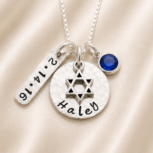Bat Mitzvah Necklace with Date and Birthstone