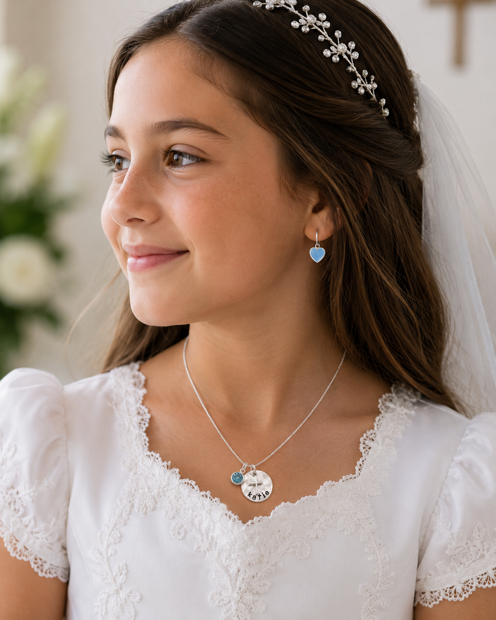 Cross Necklace with Name and Birthstone
