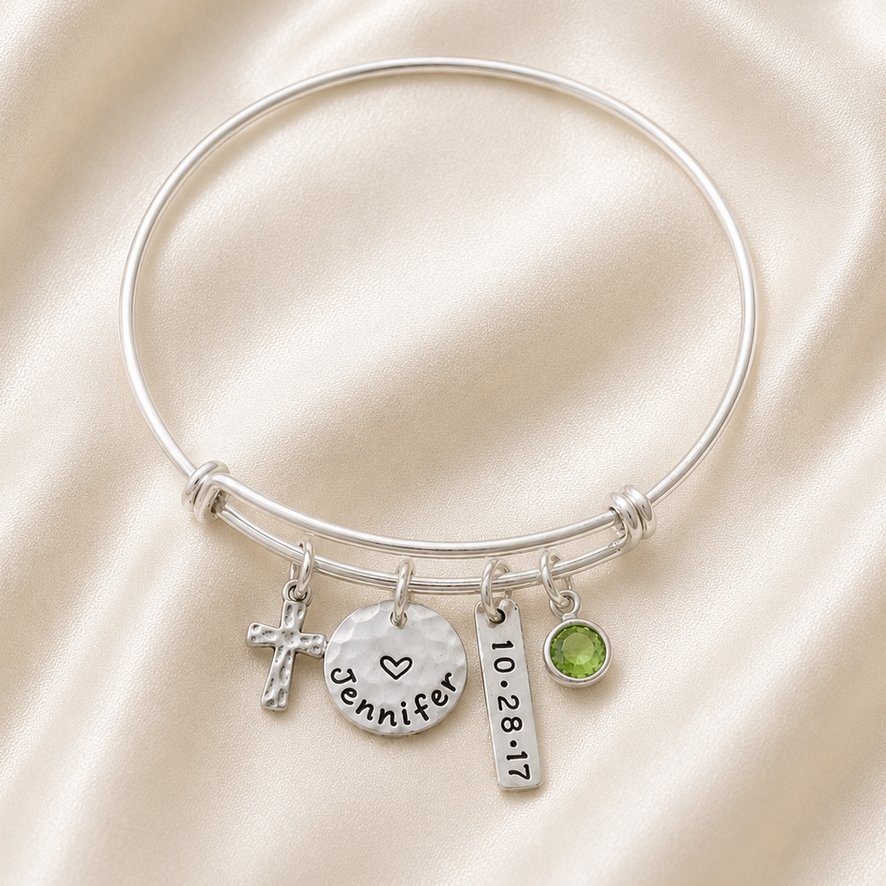 Personalized Confirmation Cross Bangle In Silver
