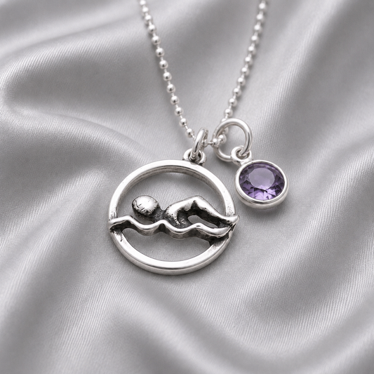 Swimmer Necklace with Crystal Birthstone