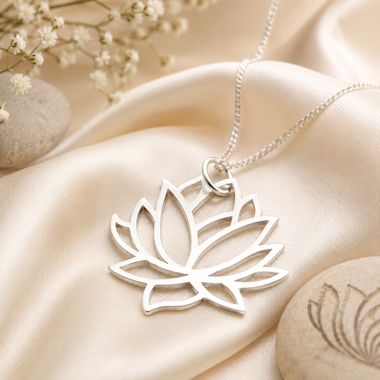Large Lotus Flower Necklace in Sterling Silver