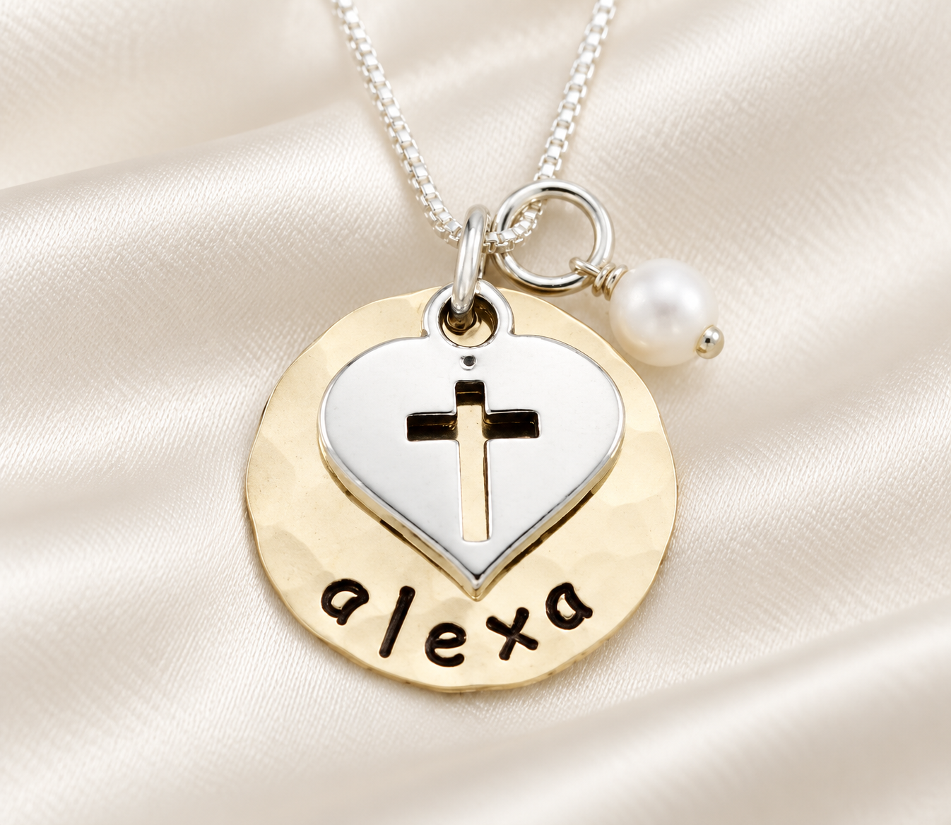 Cross and Heart Necklace in Gold and Silver