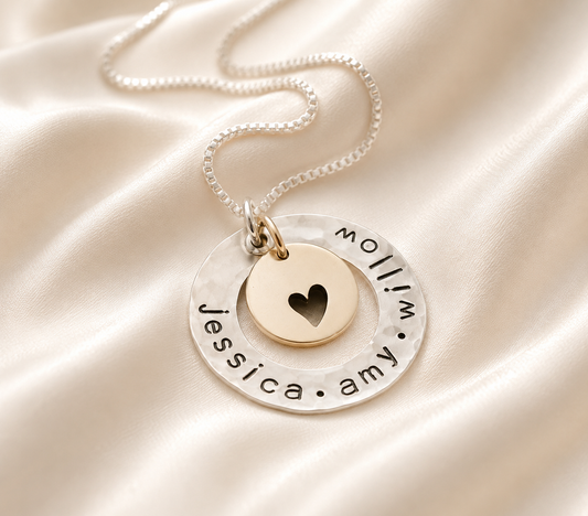 Silver and Gold Heart Washer Necklace