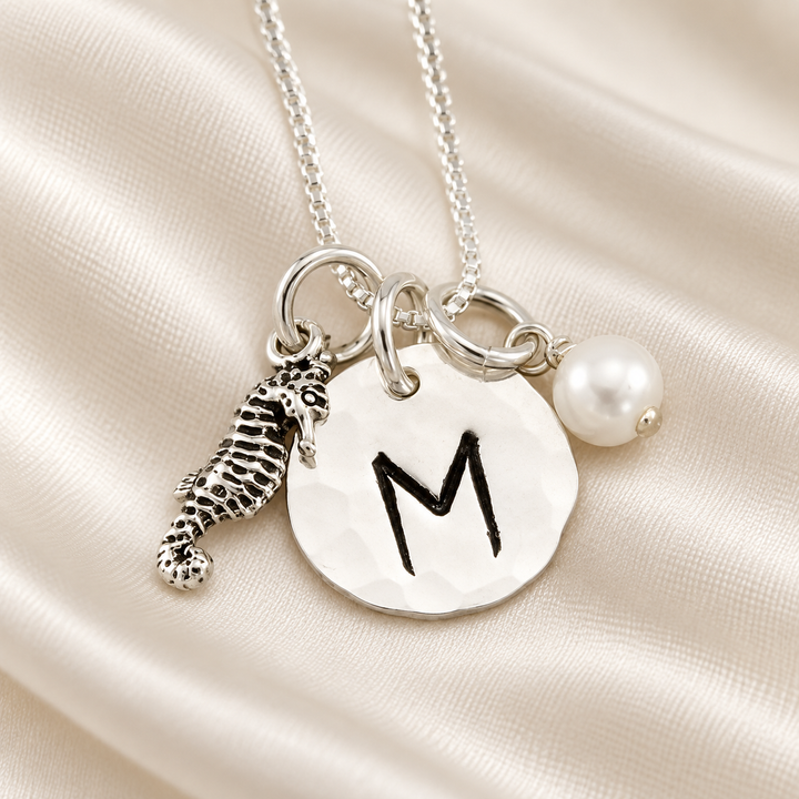 Initial Necklace with Charm and Birthstone