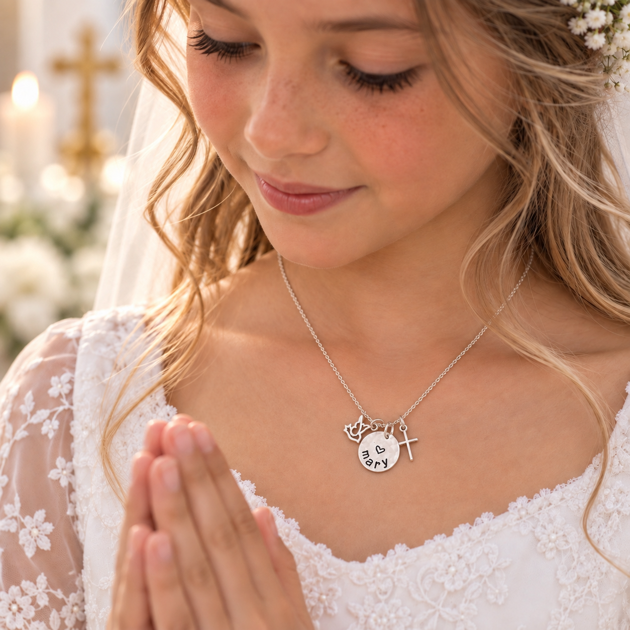 Dove and Cross Charm Necklace for Confirmation