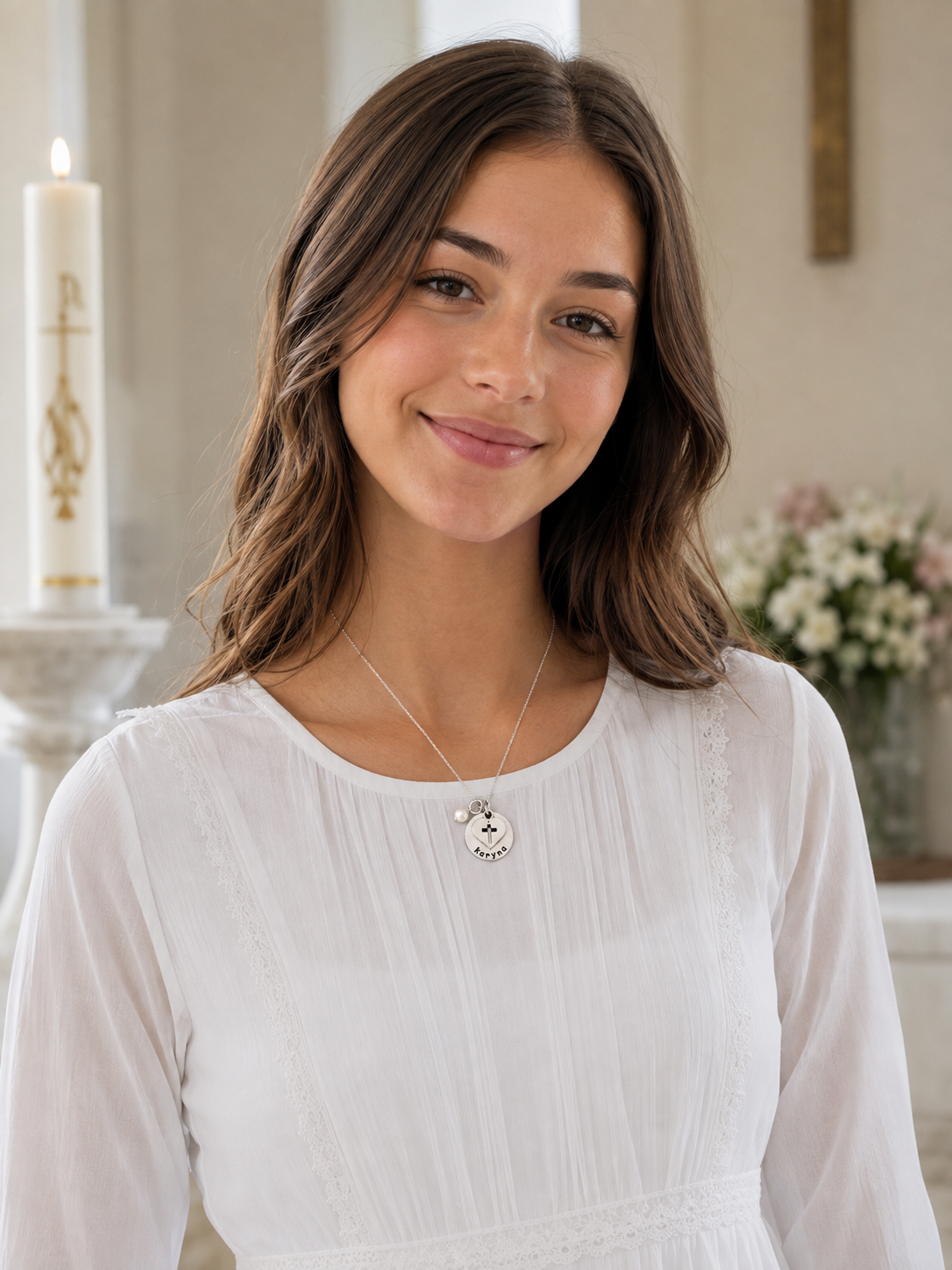 Heart Cross Necklace in Silver