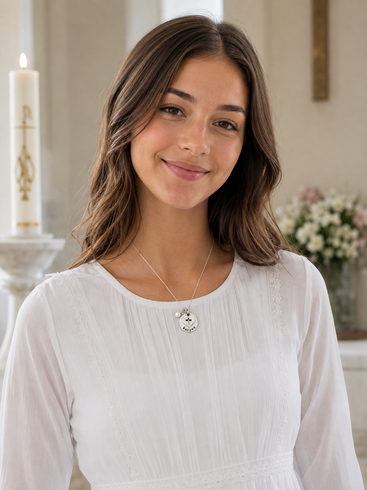 Heart Cross Necklace in Silver