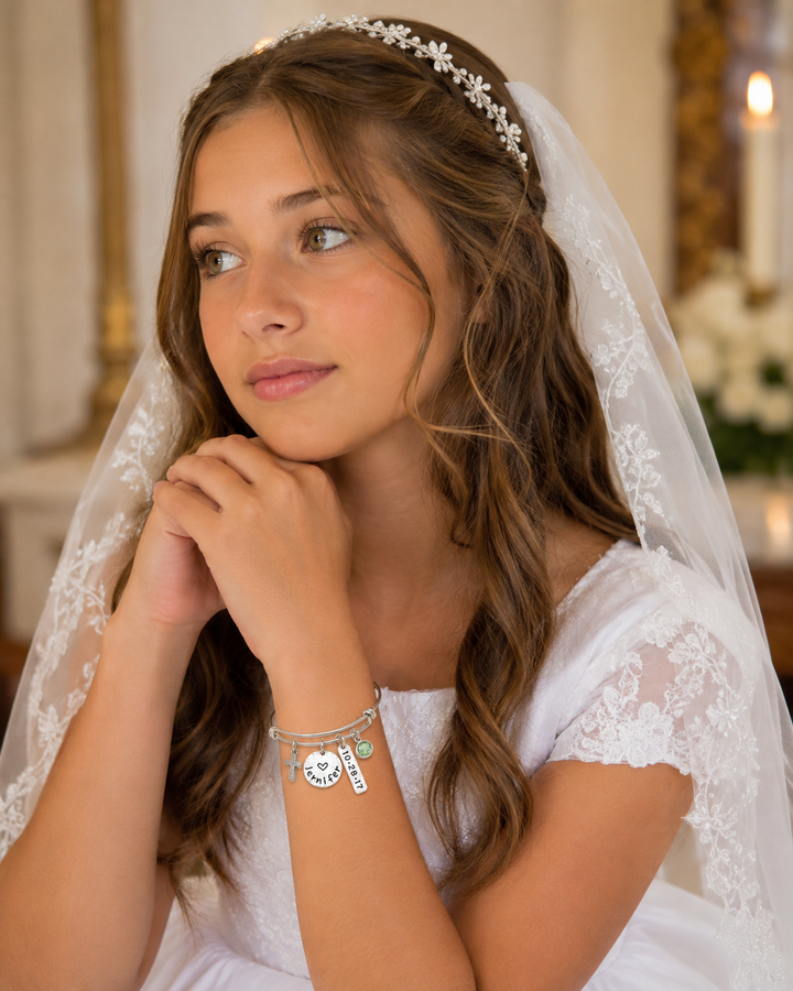Personalized Confirmation Cross Bangle In Silver