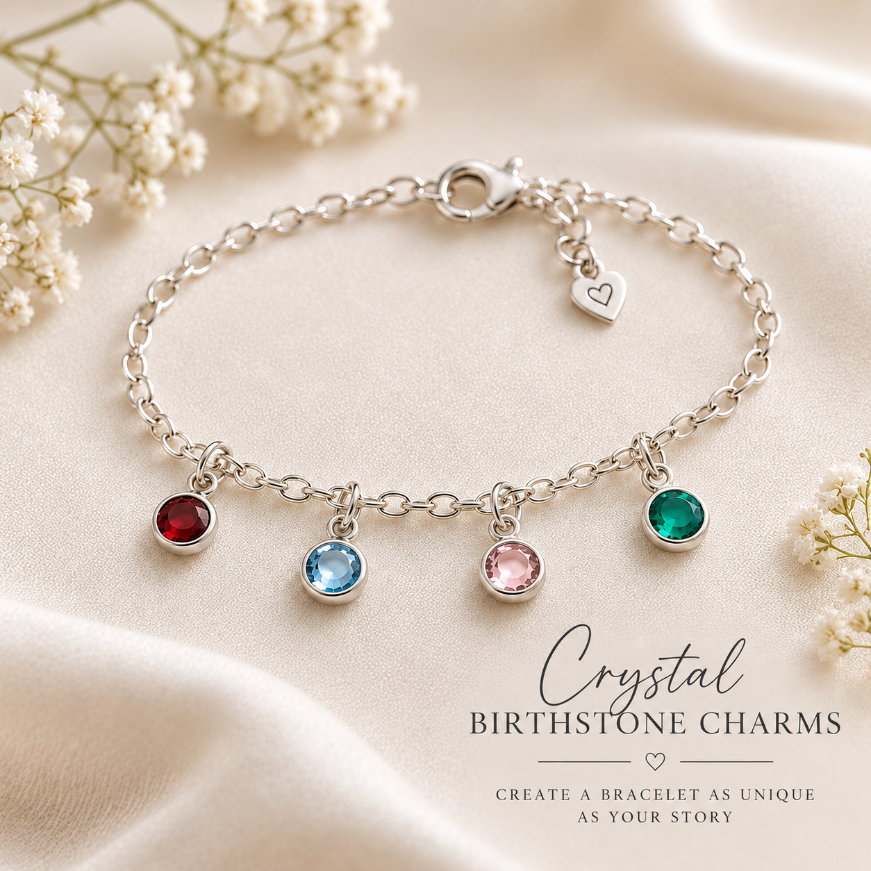Birthstone Charm Silver Plated