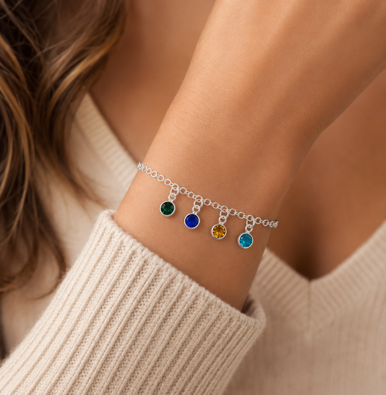 Silver Personalized Birthstone Bracelet