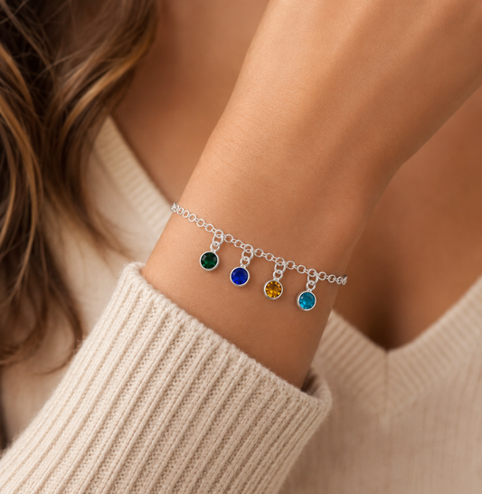 Silver Personalized Birthstone Bracelet