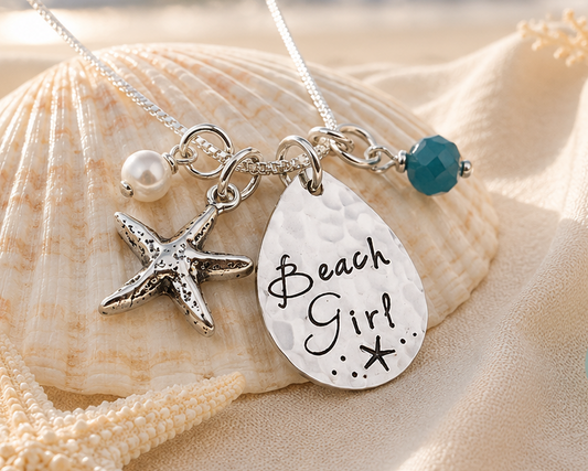 BEACH GIRL Teardrop Starfish Necklace in Sterling Silver
