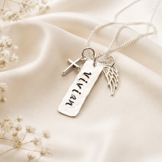 Angel Wing and Cross Tag Necklace