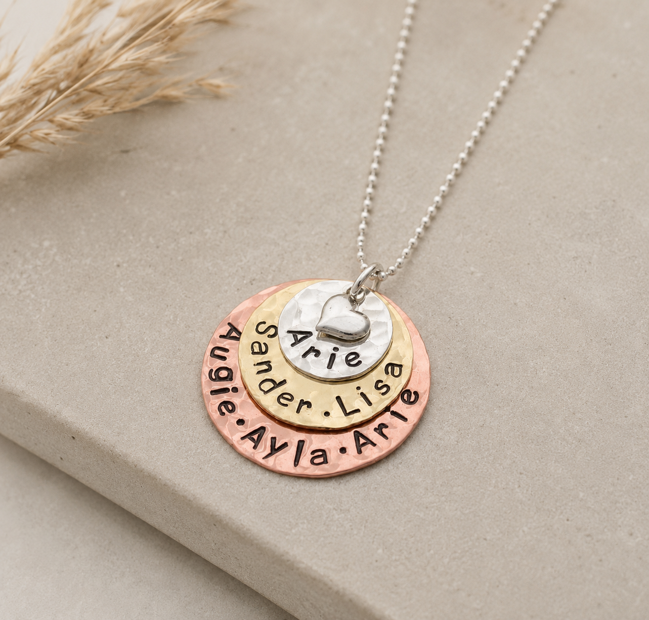 Layered Mom Necklace in Silver, Copper and Brass